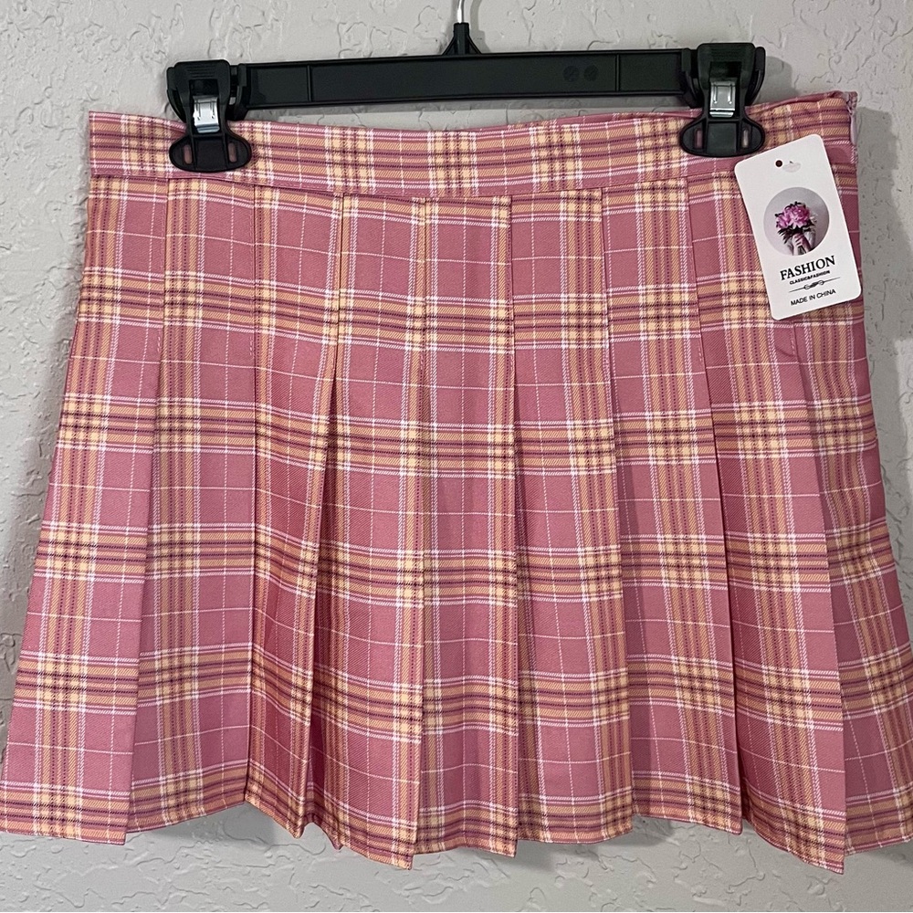Pink and Yellow Plaid Skirt